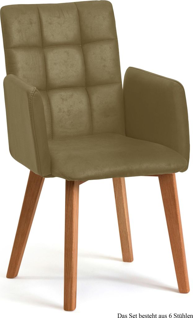 Armlehnstuhl (6er-Set) Dareia 52x91x60 Eiche geölt/Olivgrün