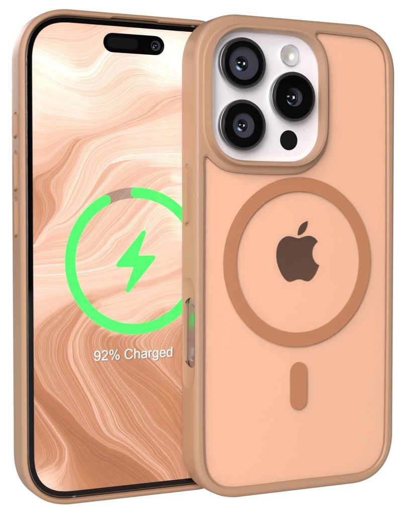 EAZY CASE - Outdoor Case mit MagSafe Funktion kompatibel mit Apple iPhone 16 Pro, induktives Laden, stoßfest, Silikonhülle mit Kameraschutz in Braun