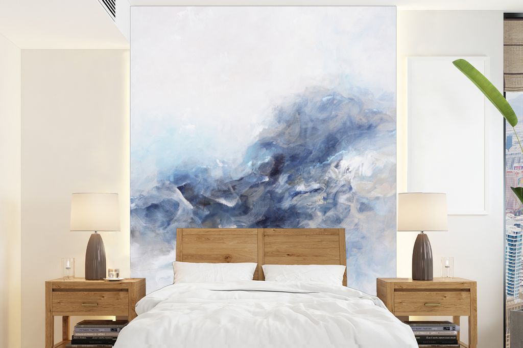 MuchoWow Fototapete für Wohnzimmer oder Schlafzimmer Wandtapete Vinyl Motivtapete Farbe - Malerei - Abstrakt - Blau - 160x220 cm - Bildschirmhin...