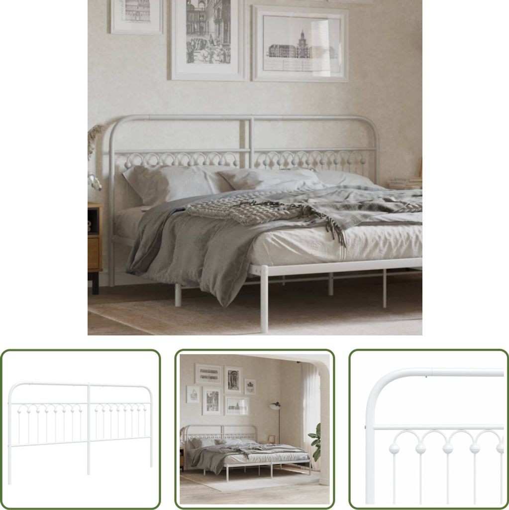 The Living Store Kopfteil Metall Weiß 180 cm
