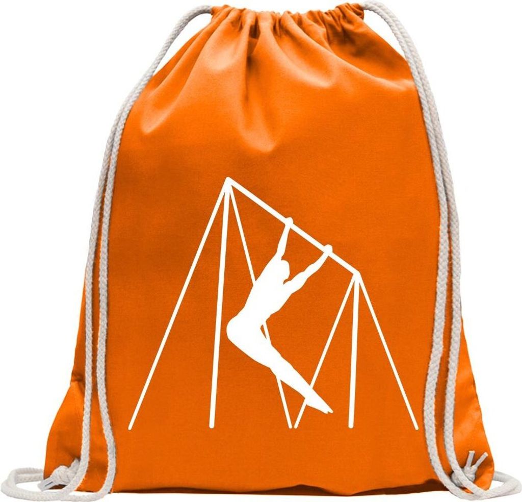 Kiwistar - Turnbeutel - mandarin - Reck Turnen Sportler Figur - Fun Rucksack Sport Beutel Gymsack Baumwolle mit Ziehgurt