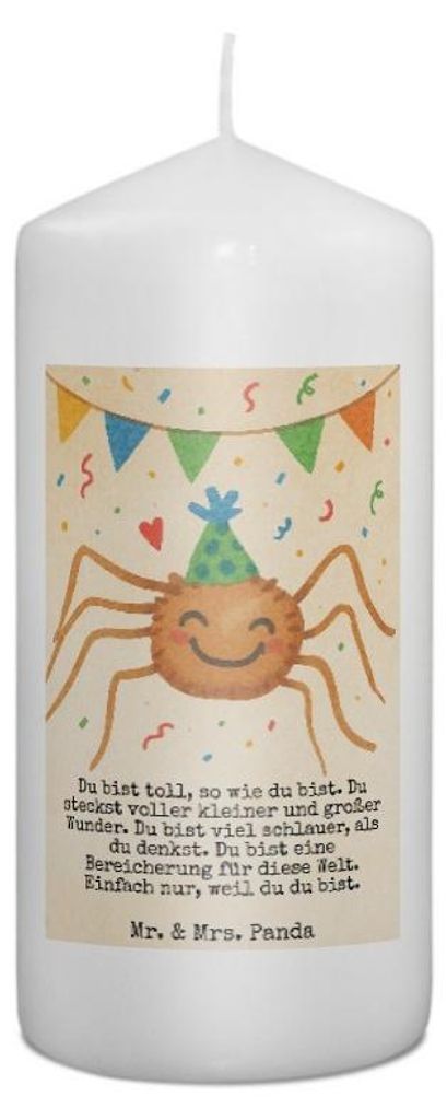 Mr. & Mrs. Panda Kerze Spinne Agathe Party Design 15 x 7 cm - Weiß - Geschenk, Bedruckte, Erinnerungskerze, Selbstliebe, Motivation, Wachskerze, S...