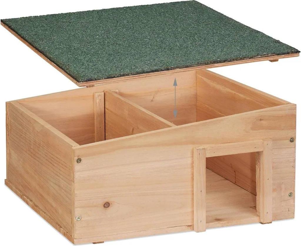 Maison pour hérisson anti-prédateur en bois de sapin avec 2 compartiments - 6