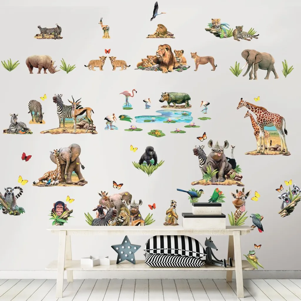 Stickers Muraux Animaux de la Jungle Décoration Safari Afrique Enfant