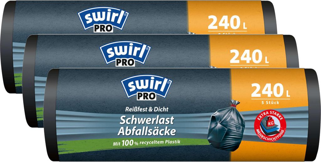 Swirl Schwerlast Säcke 240L 5 stk./ Rolle (3er Pack)