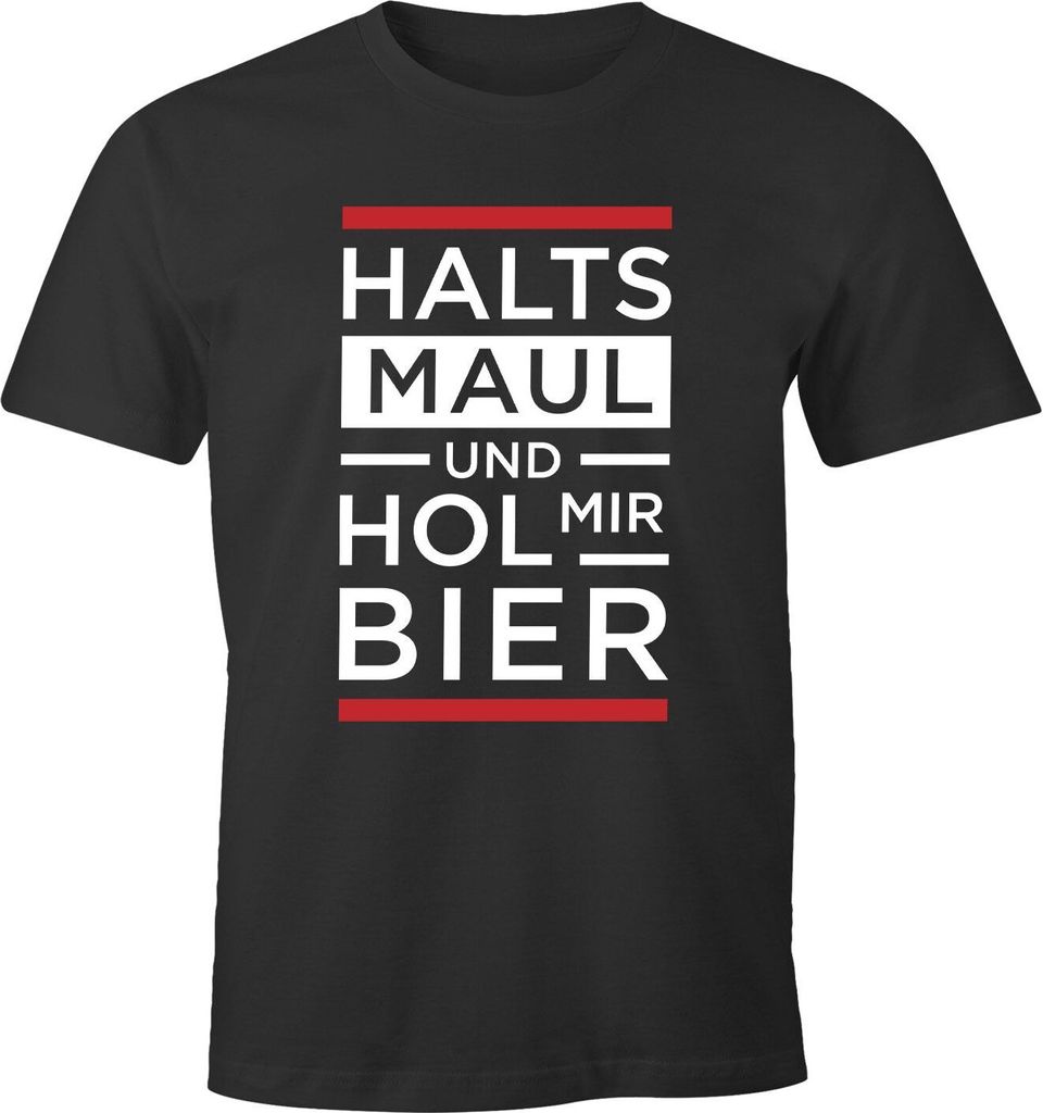Herren T-Shirt Halts Maul und hol mir Bier Fun-Shirt saufen Spass Spruch lustig Moonworks anthrazit 4XL