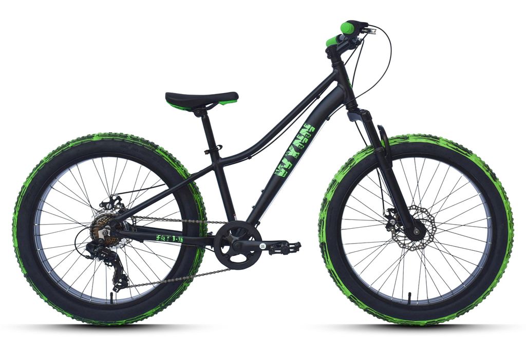 WYNN Fatbike 24 Zoll FAT1.0 schwarz-grün Rahmenhöhe 30 cm Kinder 7 Gänge mech. Scheibenbremse