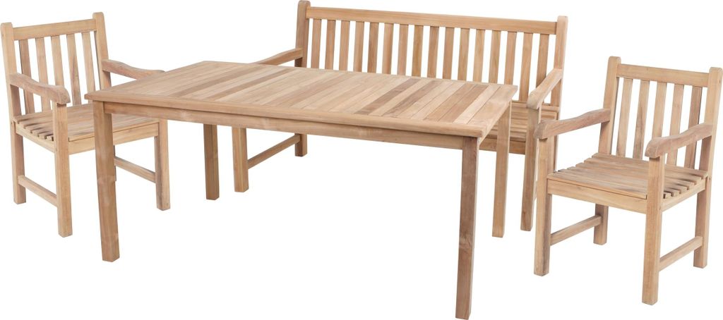 Garten-Sitzgruppe MAJA 4-tlg. - Teak, Teakbraun | Gartenmöbel-Set Gartengarnitur Garten-Essgruppe mit Bank/Stühlen und Esstisch