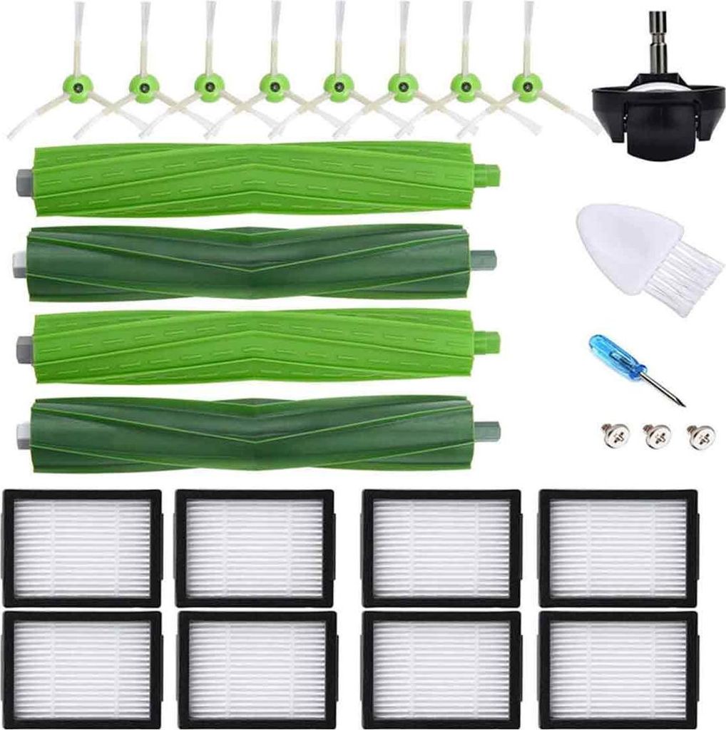 Zubehörteile mit iRobot Roomba i1 i3 Evo i4 i6 i7+ i8 E5 E6 Combo i5 J5+, 4 Hauptbürsten, 8 Filter, 8 Seitenbürsten, 1 Vorderrad