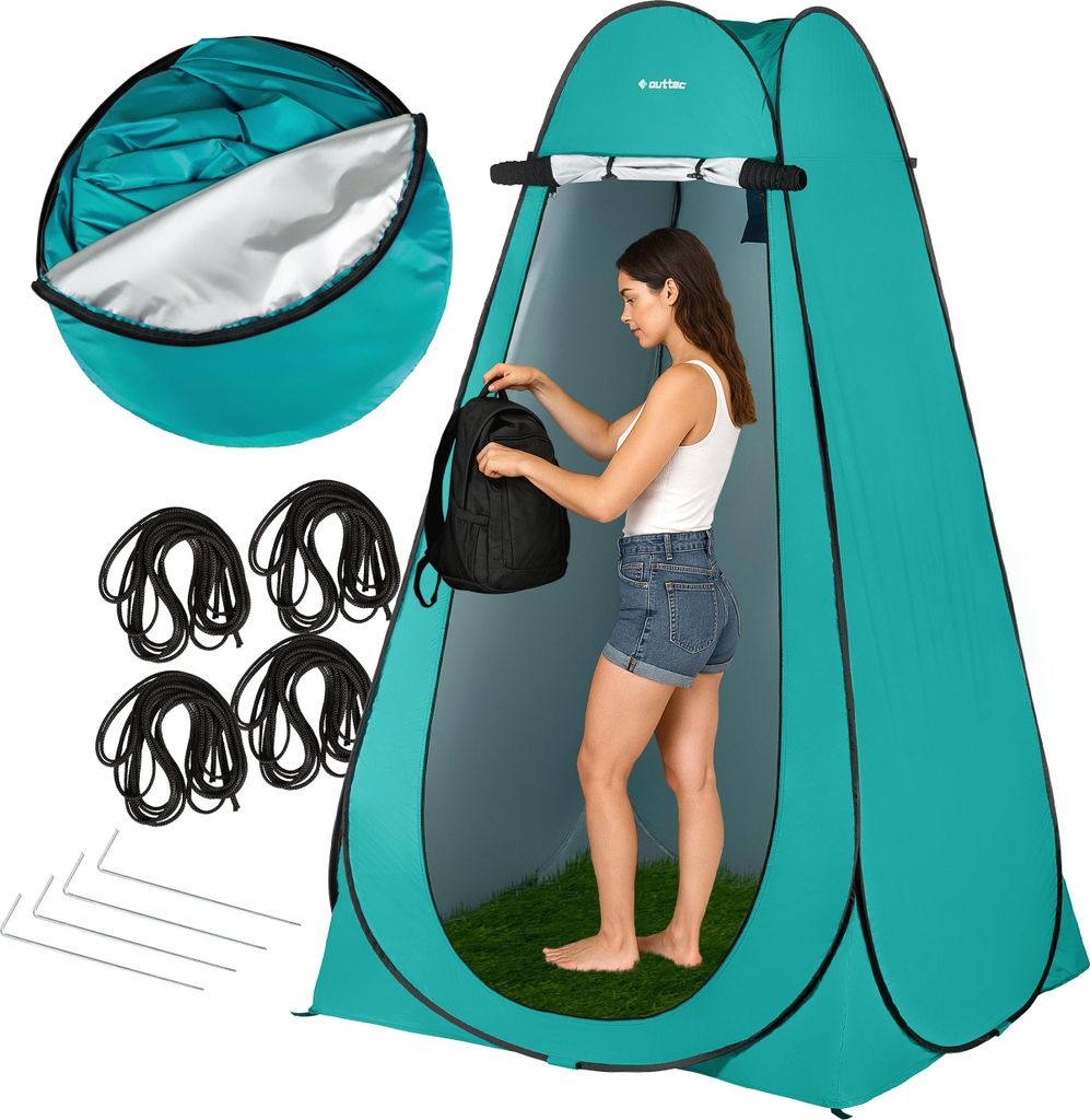 Outtec Camping Pop-up Duschzelt, Toilettenzelt, Tragbares Umkleidezelt, WC-Zelt - 118x118x190 cm - inkl. Tragetasche - für Outdoor, Strand, Camping