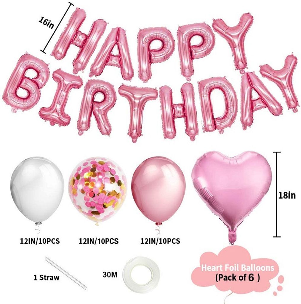 Geburtstagsdeko-Set mit Luftballons, Happy Birthday Glamour zum 18.  Geburtstag, 34-teilig