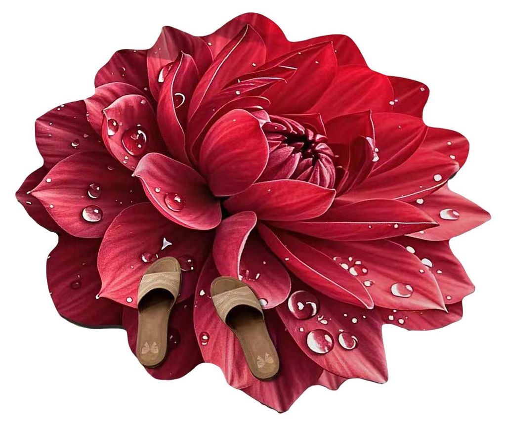 Blumenmuster-Fußmatte, rutschfest, saugfähig, dekoratives 3D-Blumenmuster für Wohnzimmer, Bad und Küche