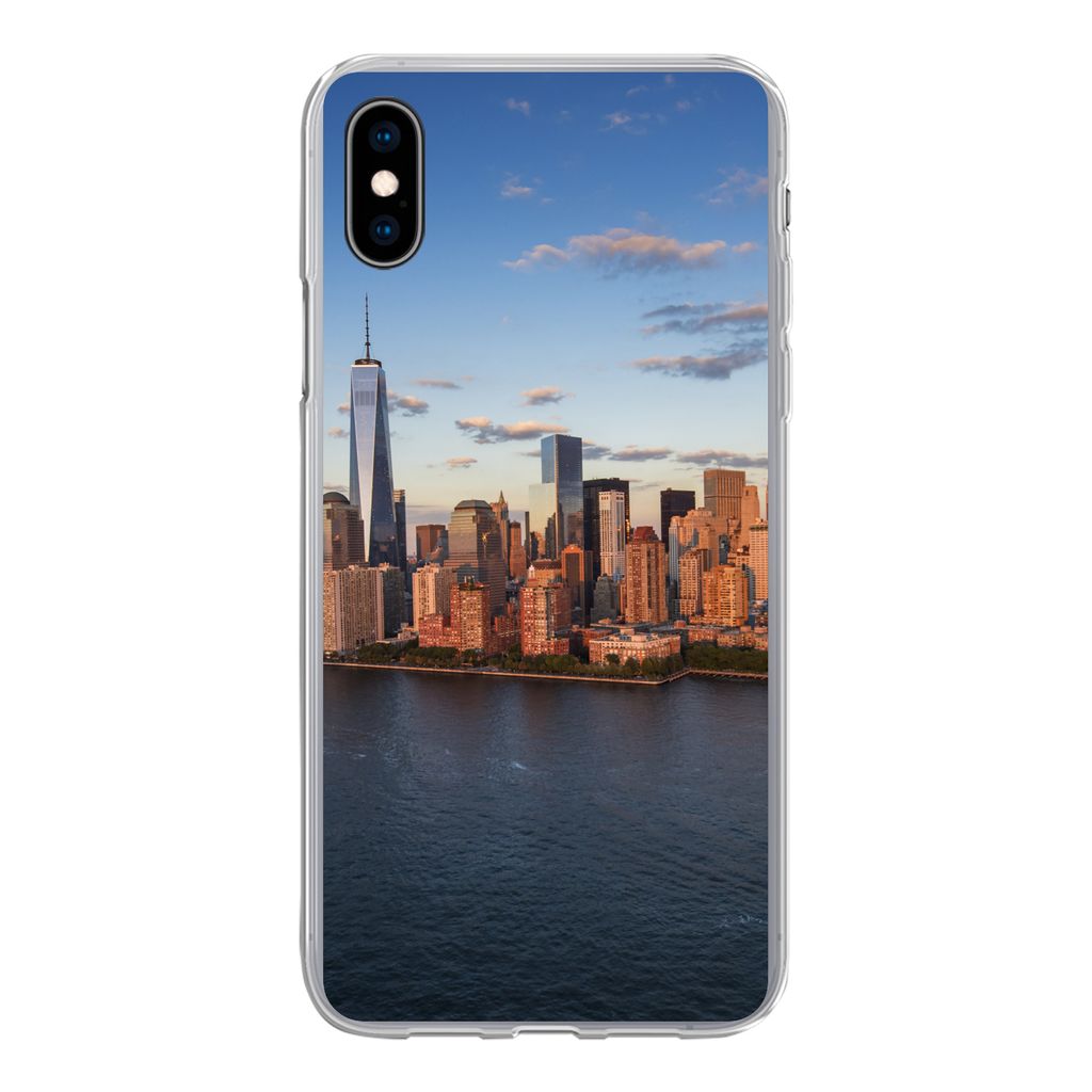 MuchoWow Handyhülle Schutzhülle Hülle für iPhone Xs New York - Skyline - Boot Silikon Softcase Handy Hülle - Handytasche
