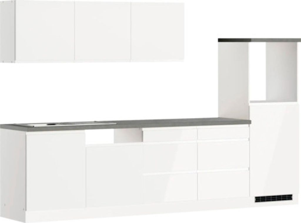 Held Möbel Küchenzeile ohne Geräte Kiel 300 cm weiß hochglanz zerlegt Variante reversibel 1104.6340