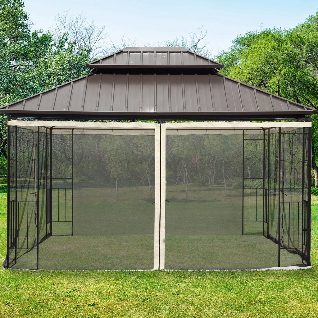 Ersatz-Netzvorhang Pavillon 3x4 m, Moskitonetz Fliegenschutz, Pavillonvorhang Polyester mit Reißverschlüssen, Schwarz | 352x207 cm | 4 Paneele | ...