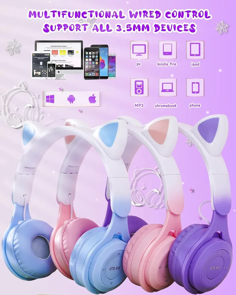 Cuffie Gatto Bambini 2 in 1: Sicurezza e Divertimento con Volume Limitato - 7