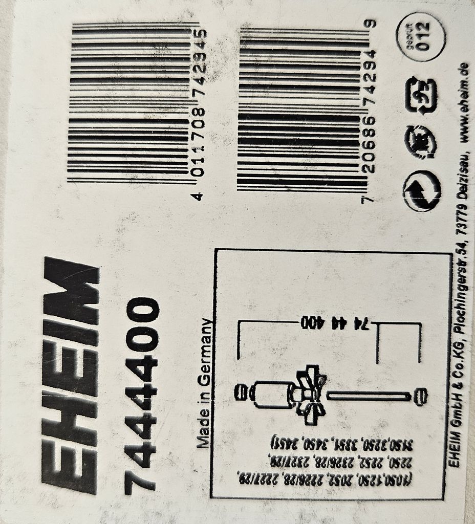 EHEIM Achse mit Lager (7444400) 1250, 2226-2329, Produktbild 