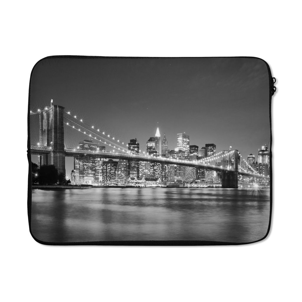 MuchoWow Laptop Hülle 15 Zoll New York - Brücke - Brooklyn - Schwarz und weiß - Architektur Laptoptasche - Laptoptasche - Sleeve - Rundum-Schutz
