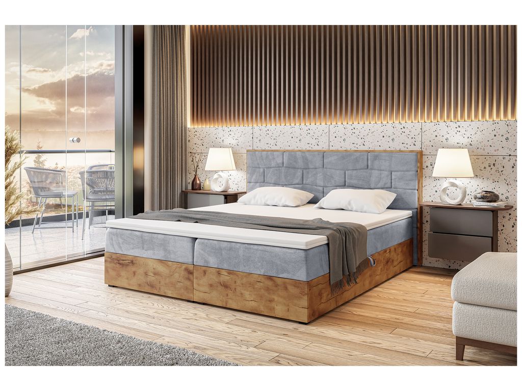 MEBLINI Boxspringbett mit Bettkasten - Gepolstert Doppelbett mit Matratze und Topper - Polsterbett mit Stauraum - Bett mit Kopfteil - Stauraumbett ...