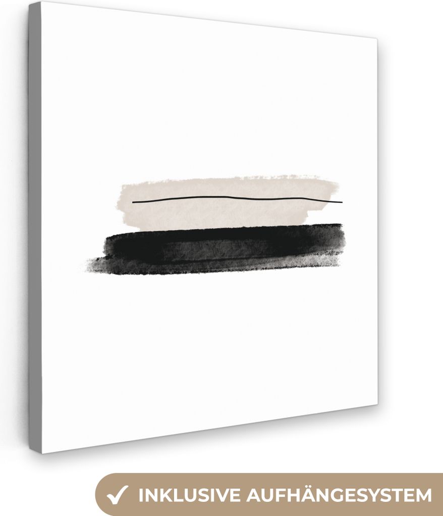 MuchoWow - Leinwandbilder - Abstrakt - Linien - Schwarz - Beige - Kunst, Wandbild, Wanddeko Bilder Wohnzimmer, 90x90 cm