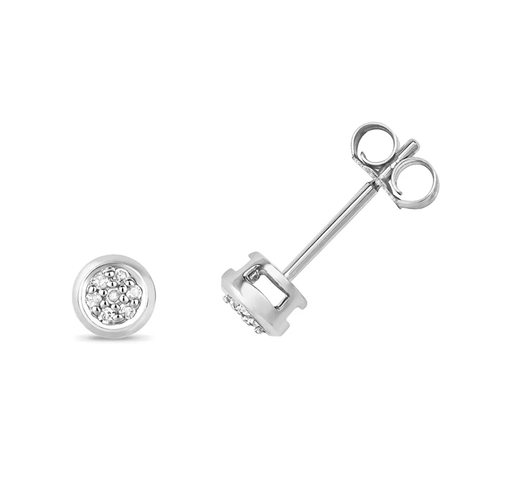 Boucles Or Blanc 375 et Diamant H-PK 0.06 Carat Brillant de 4x4mm
