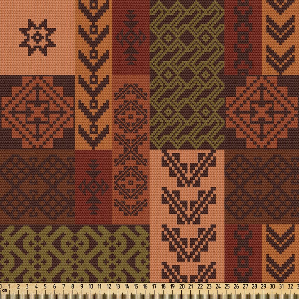 ABAKUHAUS Geometrisch Gewebe als Meterware, Ethnische Art Geometrische Folk Design Geometrische Blumenmotive Druck, 1 M (148 x 100 cm), Rosa Grün ...