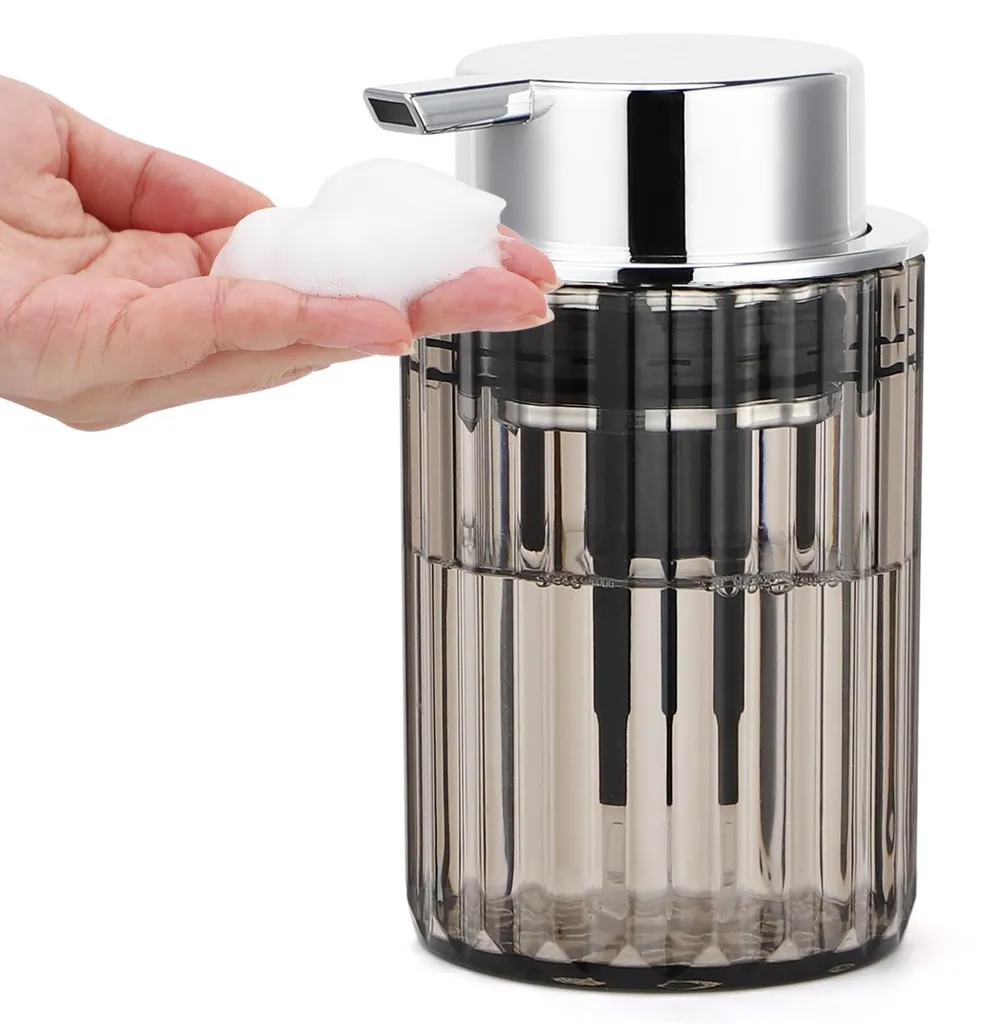 Distributeur savon mousse 300ml gris - Flacon pompe vide et économique