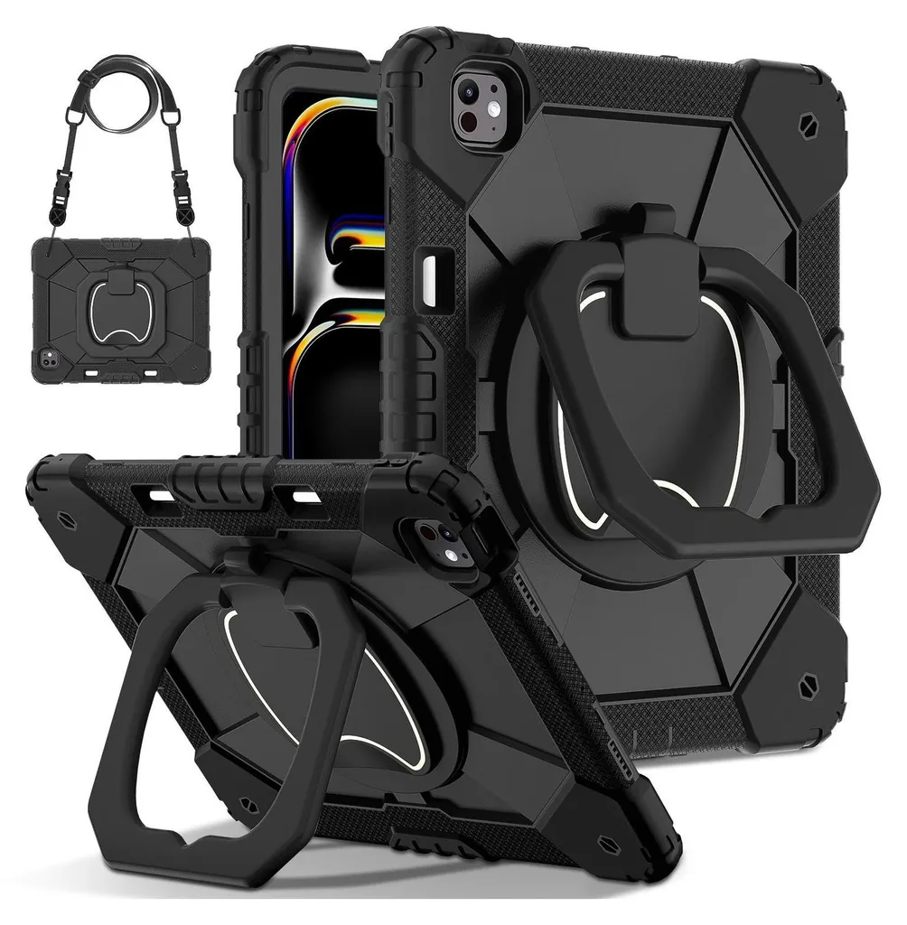 Cover iPad Pro 13 2024 Antiurto con Supporto 360 e Tracolla Nera