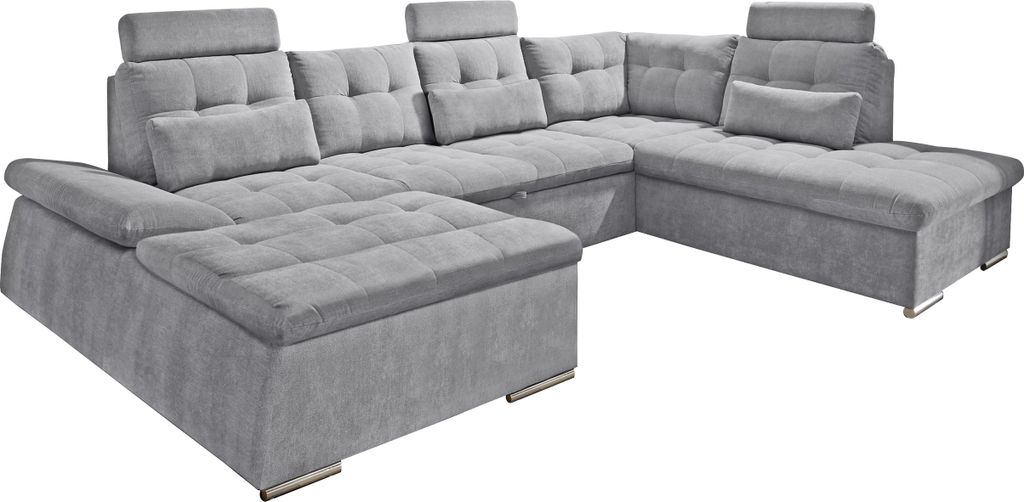 Wohnlandschaft >NALO< Schlaffunktion, Kopfstützen, Bezug stone - 324x103x219 (BxHxT)