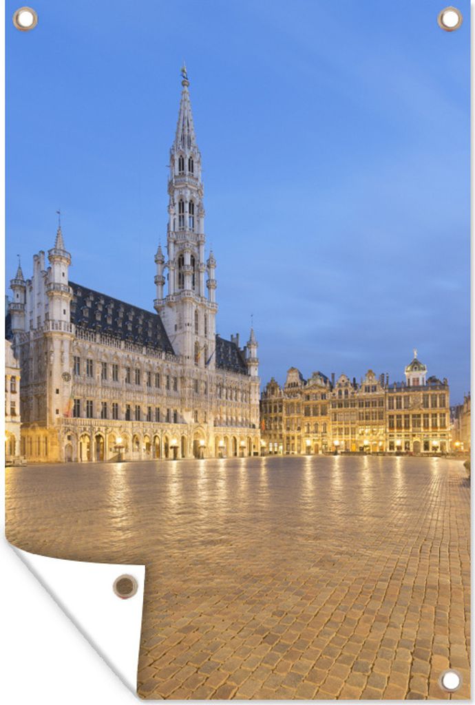 MuchoWow 40x60 cm Outdoor-Poster Gartendeko Sichtschutz Garten Poster für den Garten Foto des Grand Place von Brüssel in der Abenddämmerung