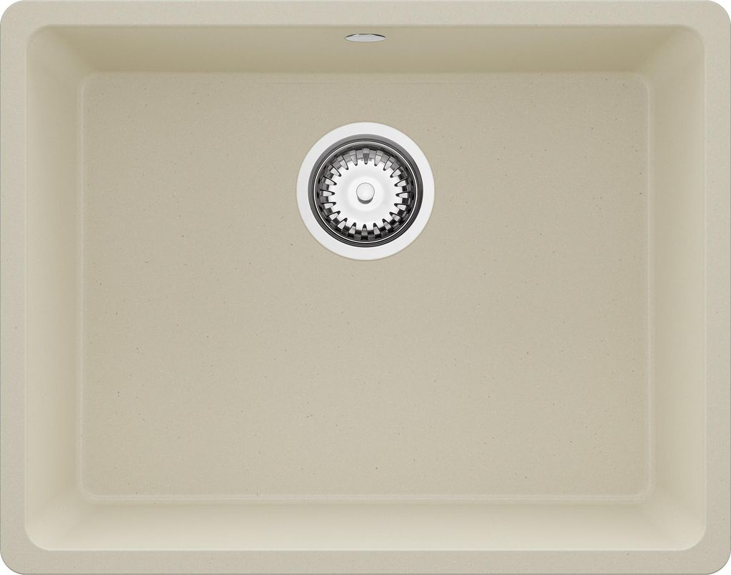 PRIMAGRAN Spülbecken Beige 56x44cm, Granitspüle 1 Becken + Ablauf-Set, Küchenspüle ab 60er Unterschrank - Venedig Slim Easy