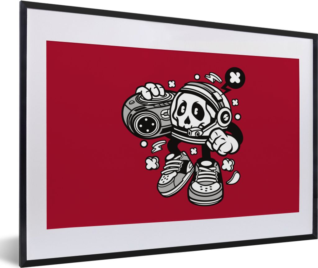 MuchoWow MuchoWow Gerahmtes Poster Radio - Rot - Vintage 60x40 cm - Poster mit zchwarzem Bilderrahmen - Schlafzimmer - Plakat in Rahmen - Drucken