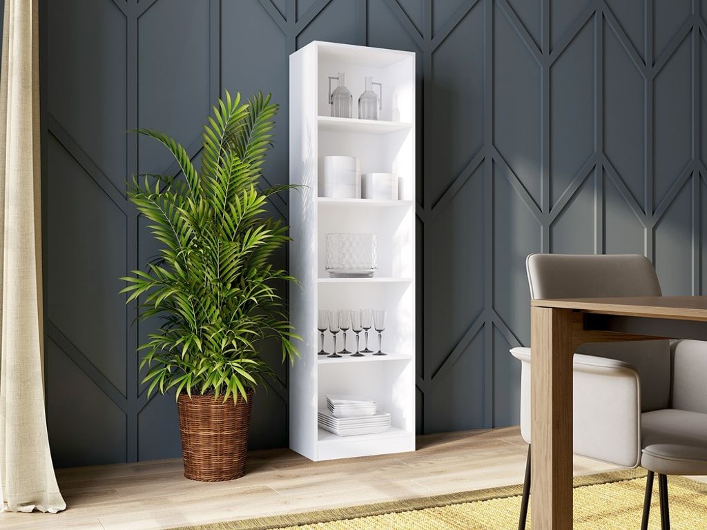 Bücherregal Aktenregal Standregal Raumteiler weiß mit 5 offenen Fächern aus MDF Holz | Breite 50 cm