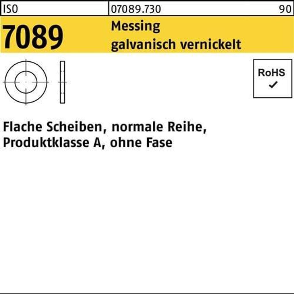 Unterlegscheibe ISO 7089 o.Fase 5 Messing galvanisch vernickelt