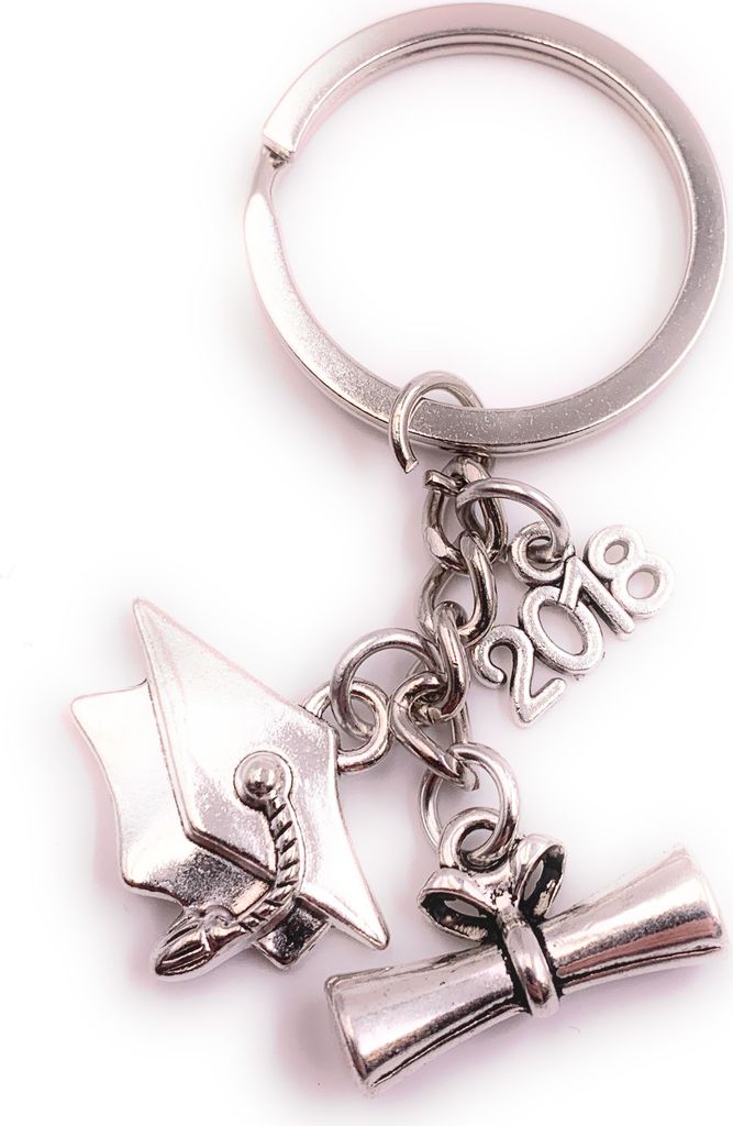 Onwomania Schlüsselanhänger Abschluss 2018 Abi Silber Metall Anhänger Charm