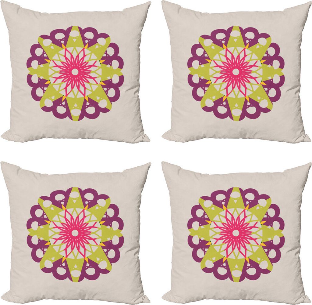 ABAKUHAUS Stern-Mandala Kissenbezug Set (4 Stück), Triangles Halbkreise, Moderner Doppelseitiger Digitaldruck, 40 cm x 40 cm, Mehrfarbig