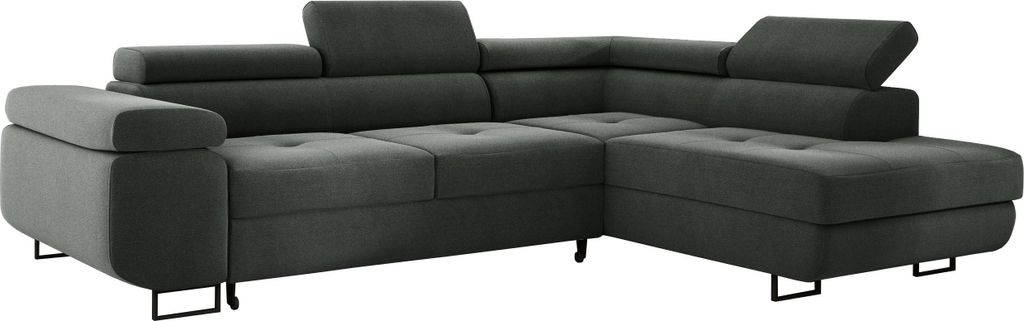 Ecksofa MONTANA 202x277 cm, Wohnlandschaft L-Form, Eckcouch mit Schlaffunktion und Bettkasten, Polsterecke, Samt Sofa, Couch - Rechts Dunkelgrau MH92