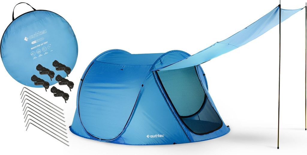 Outtec Strandmuschel - Pop Up Zelt, Strand Sonnenschutz, Windschutz, Strandzelt, Beach Tent - UV-Schutz - 230x140x110 cm - für Baby, Kinder und ...