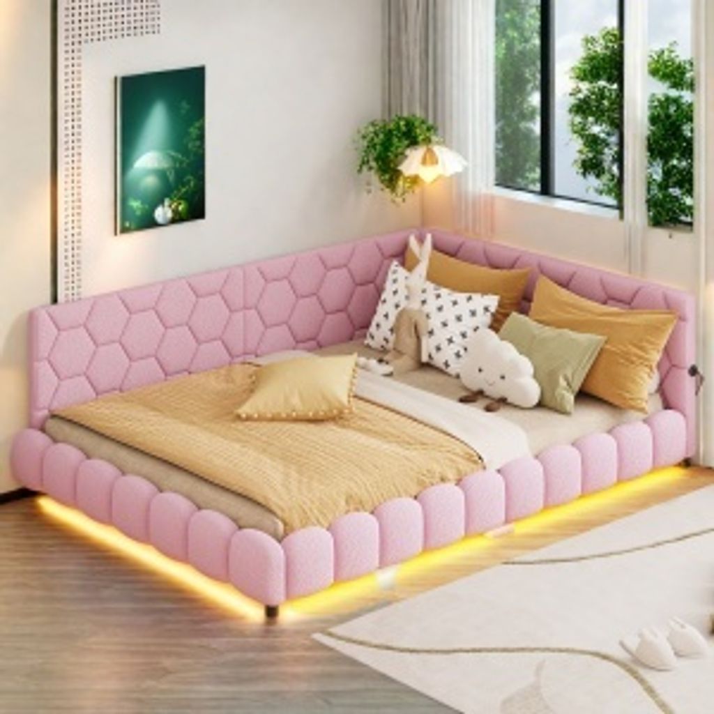 Čalouněná manželská postel 140 x 200 cm s USB portem a LED Obrázek produktu 