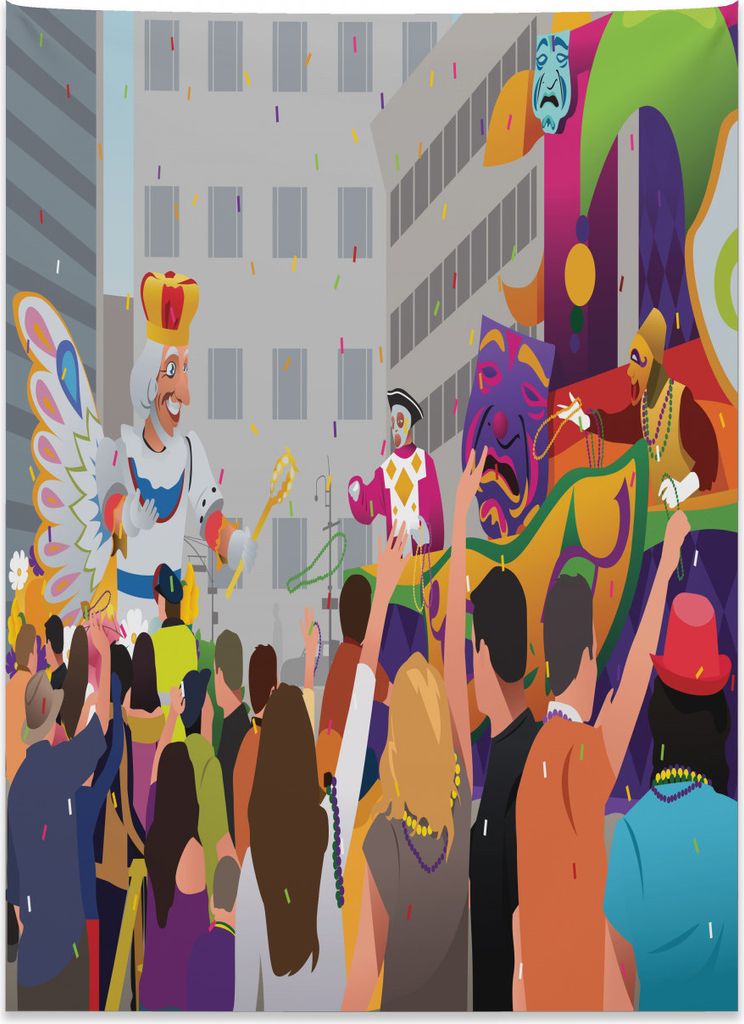 Abakuhaus New Orleans Wandteppich, Leute im Festival aus Weiches Mikrofaser Stoff Kein Verblassen Klare Farben Waschbar, 110 x 150 cm, Mehrfarbig