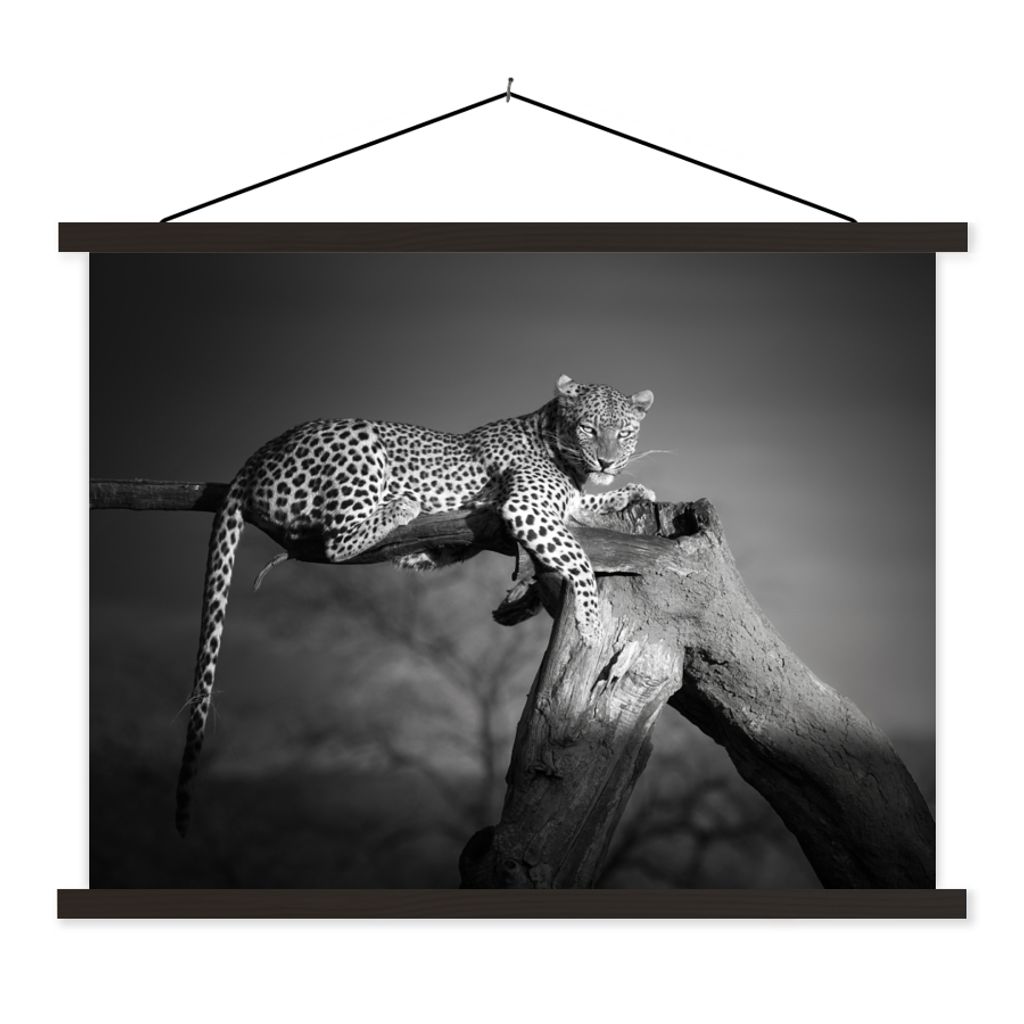MuchoWow Textilposter Panther - Baum - Tiere - Schwarz - Weiß 150x113 cm mit schwarzem Rahmen - Wohnzimmer
