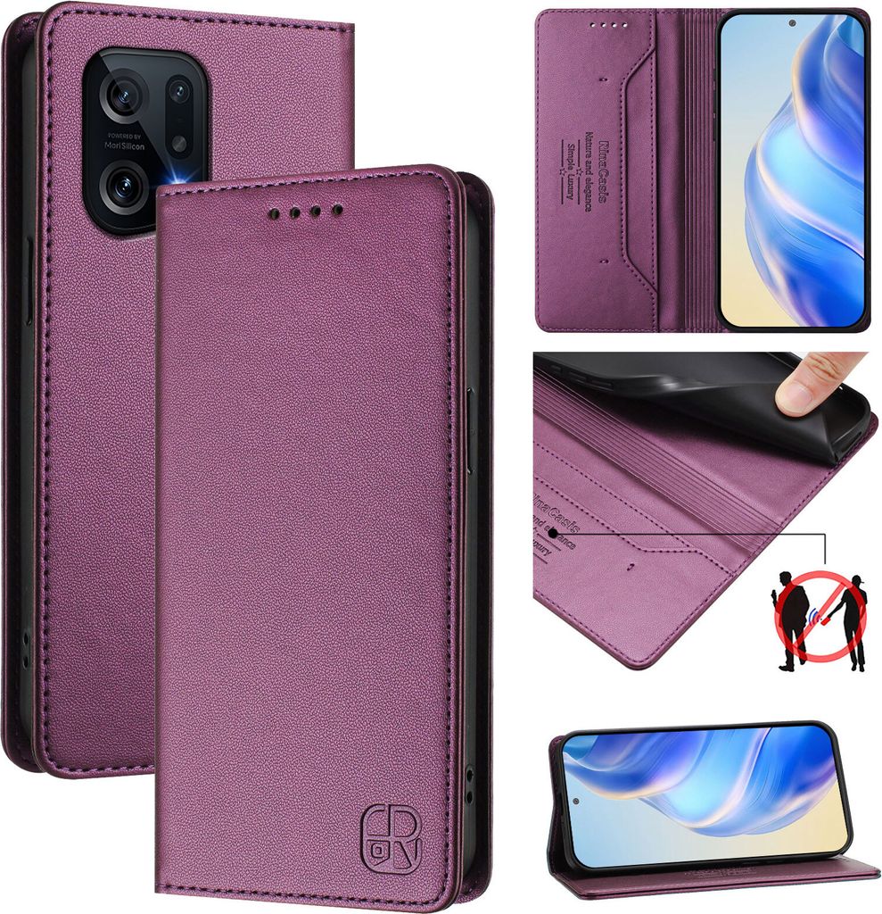 Lederhülle für Oppo Find X5 Hülle Flip Brieftasche Kartenfächern Ständer Schutzhülle Lila