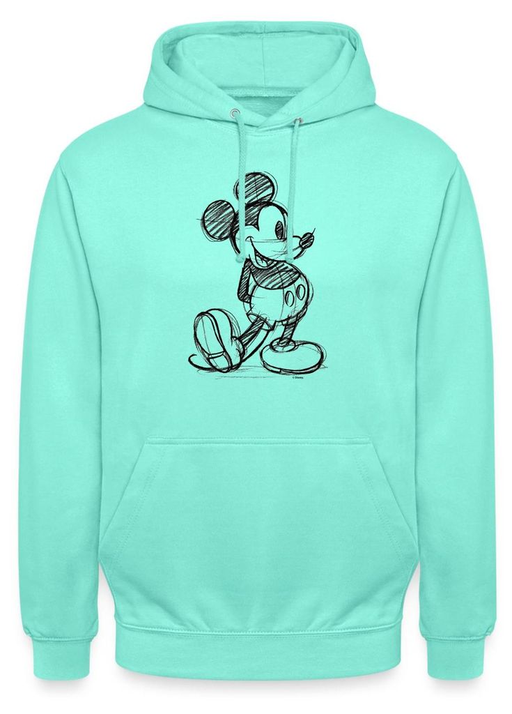 Mickey & Minnie Zeichnung Uni Hoodie, XL, Mint