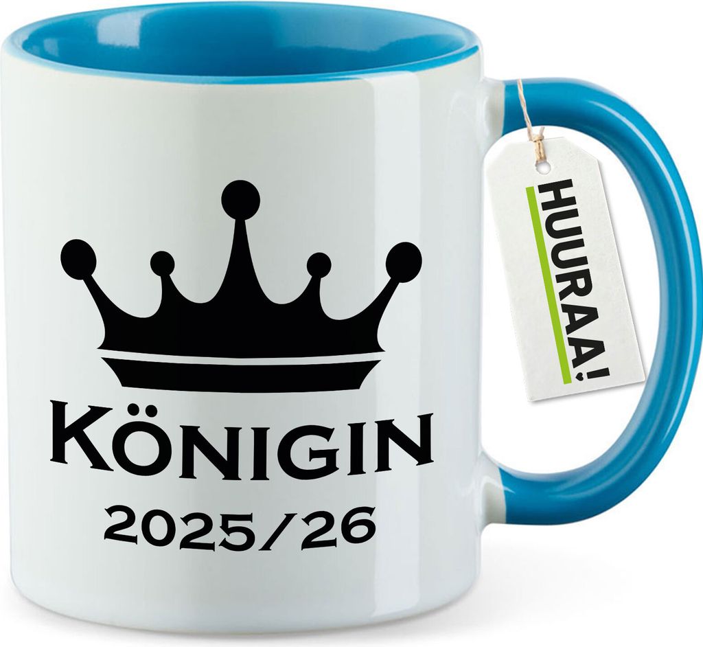 Huuraa Kaffeetasse Königin 2025/26 Schützenkönigin 330ml Blau Keramik Kaffeebecher Geschenkidee