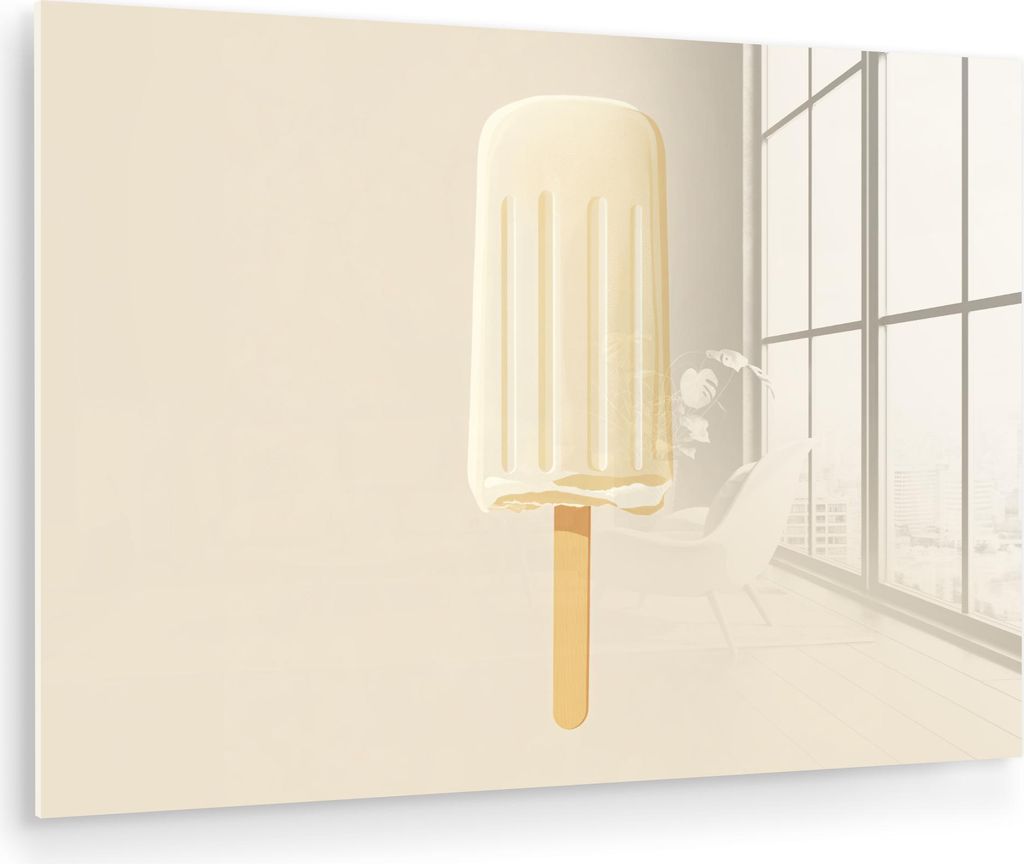 MuchoWow Glasbilder - Bilder auf Wandbild - Foto auf Glas Minimalist - Wassereis - Stick - Beige 60x40 cm Wanddekoration aus Glas - Acrylglasbild -...