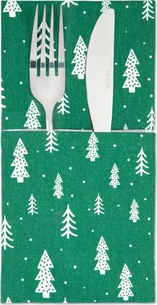Chemin de Table en Coton Vert Green Winter Excelsa avec Serviettes Chic