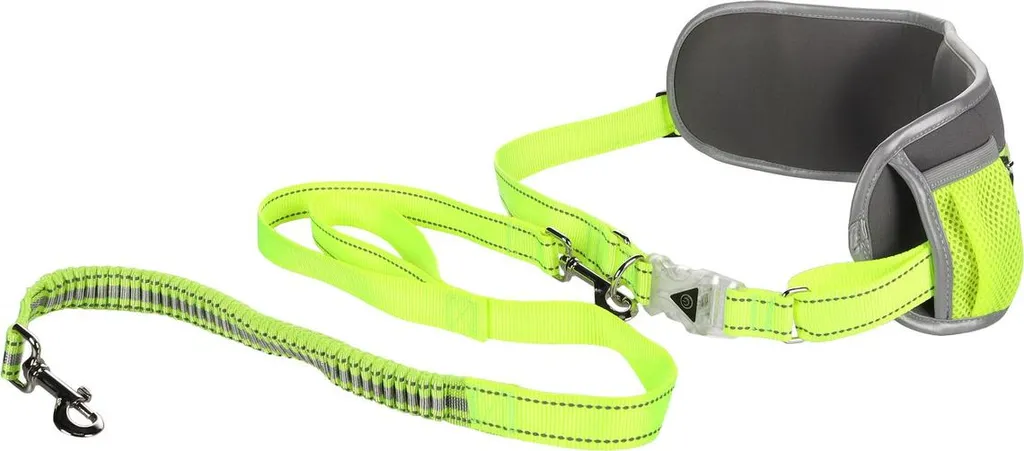 Laisse de chien Flamingo Stoffel jaune fluo avec ceinture de jogging