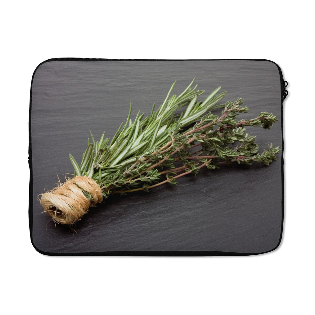 MuchoWow Laptop Hülle 17 Zoll Laptoptasche Thymian - Kräuter - Grün - Tisch - Küche - Stein - Zipper - Schutzabdeckung