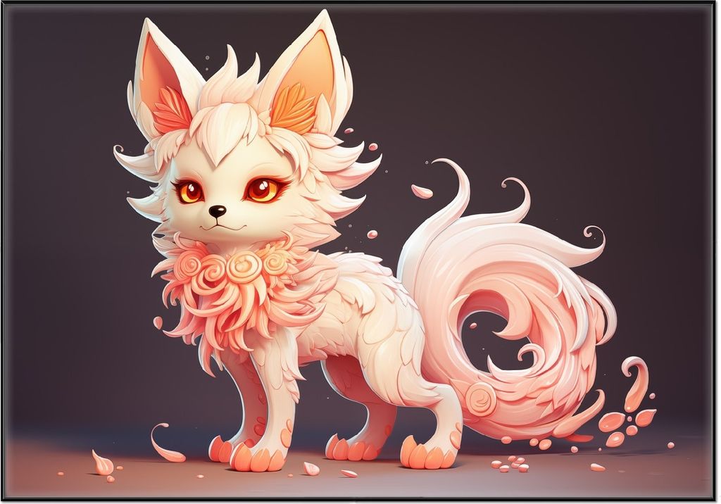 Wallario Wandbild Rosafarbiger Kitsune, Größe: 70,30 x 100,30 cm, Poster mit schwarzem Aluminiumrahmen