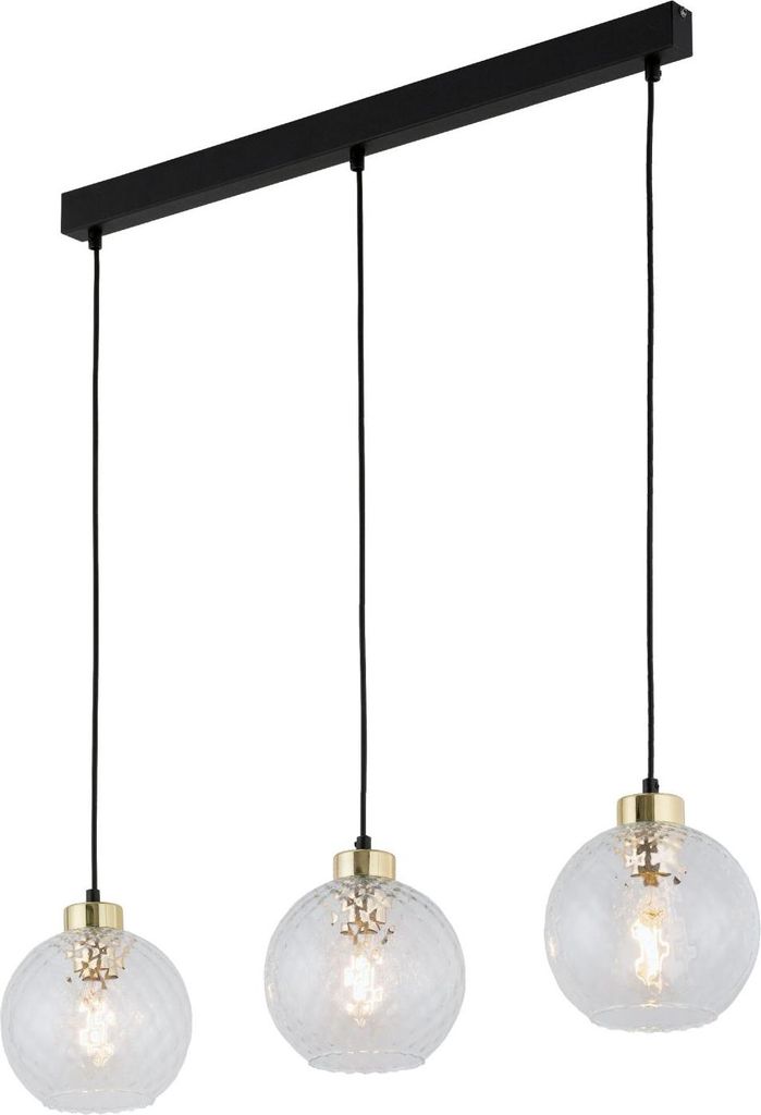 Pendelleuchte Metall Glas H: max. 100 cm in Schwarz Gold E27 3-flammig Kugel Schirm Modern Hängeleuchte